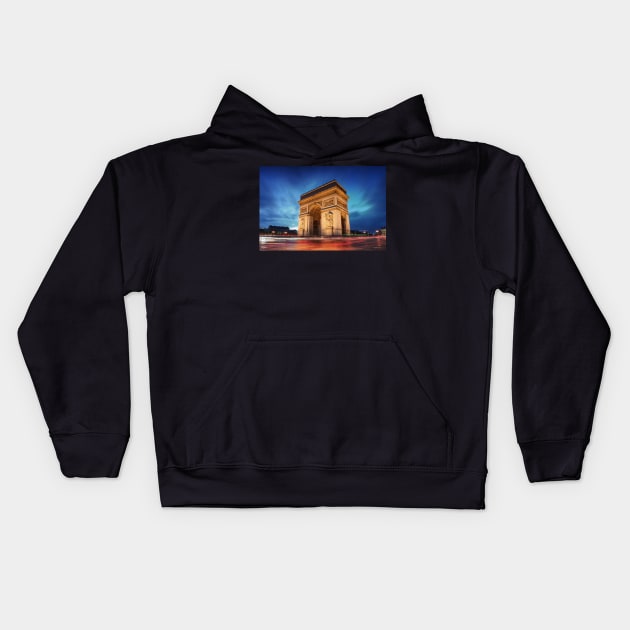 Arc de Triomphe, Travel Poster Kids Hoodie by BokeeLee